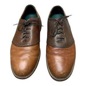 HS Trask Shoes Mens 11.5 Brown Bison Leather Oxford Loafer 2-Tone Saddle